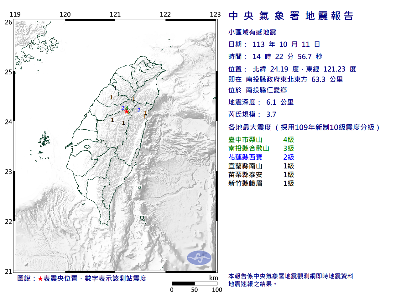 快訊／地牛晃了一下！南投仁愛鄉發生極淺層地震　「6縣市」有感